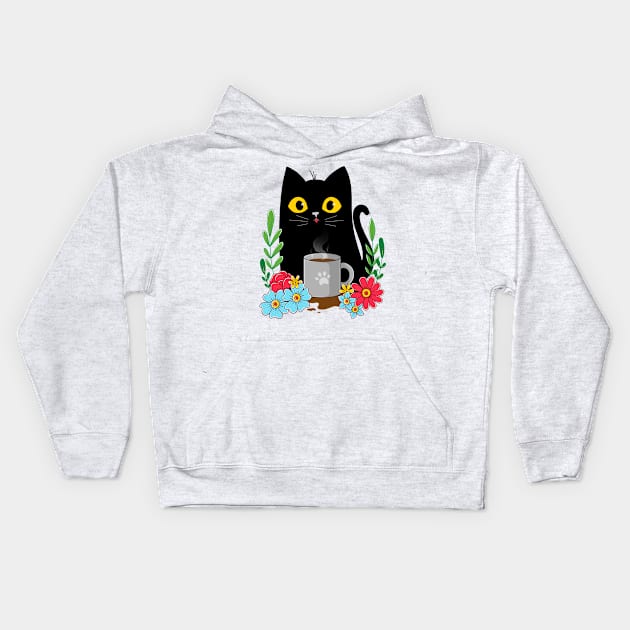 Coffee Cat Kids Hoodie by GODZILLARGE